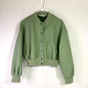 Zara Green Bomber Jacket with Ribbed Details Size Small Bin7